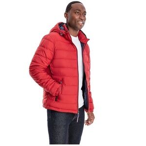 Men’s London Fog Red Hooded Puffer Jacket Size Medium